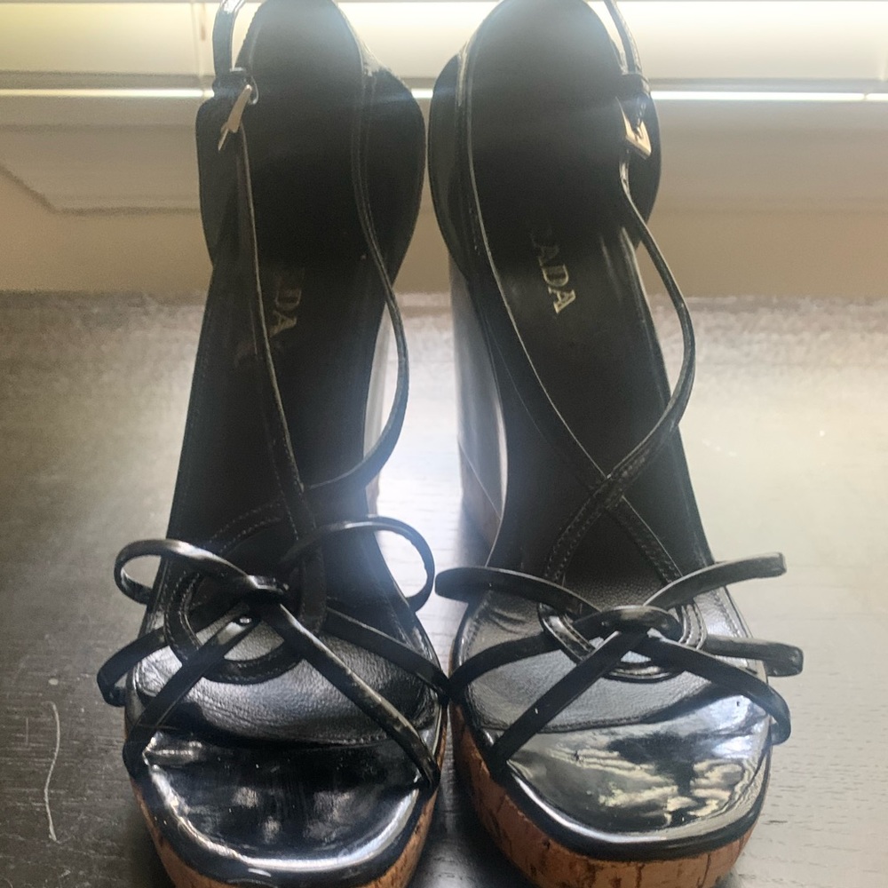 PRADA Black Patent Leather Sandel